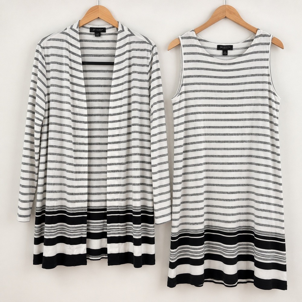 J. Jill Coastal Grandma Nautical Stripe Dress Cardigan Set Women M Travel Set